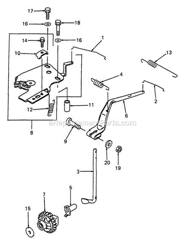 Engine And Governor Control Diagram and Parts List for 2086 880001-899000, 14A-735-100, 146-735-100 Cub Cadet Lawn Tractor